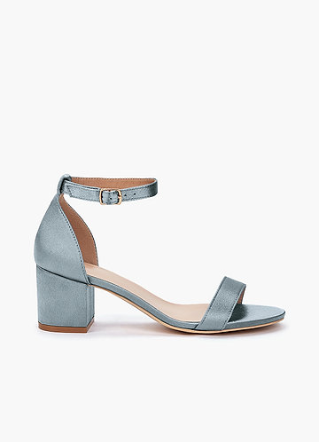 front Matching Color Metallic Satin One Strap Buckle Block Heel Sandals