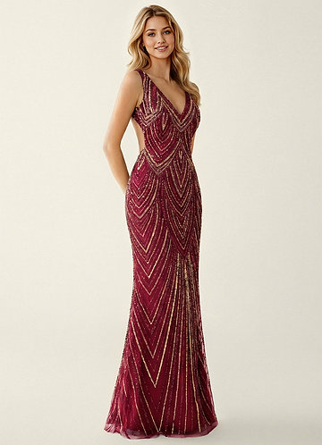 strapless open back dress Burgundy Tulle Sequin Short Prom Dress, Burgundy Homecoming Dress – shopluu main image 1