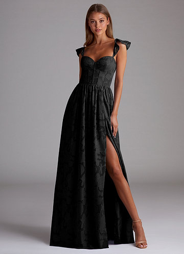 Denisse Black Corset Maxi Prom Dress image1