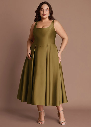 Olivia Martini Green Pleated Midi Dress image1