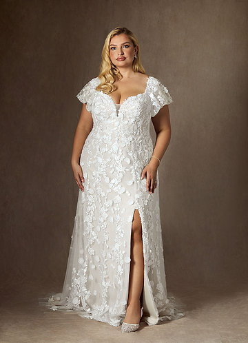 Azazie Vivienne Wedding Dresses Diamond White A-Line Sweetheart Lace Dress image1