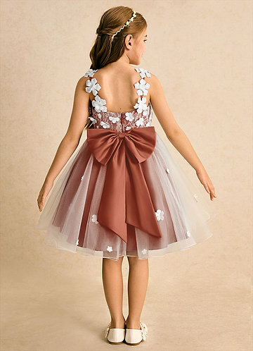 Azazie Junebug Flower Girl Dresses Vestido Marfim Castanho Aloirado de Tule de Vestido de baile com Renda image1