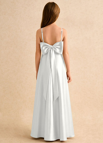 Azazie Joella Girls Formal Flower Girl Dresses White A-Line Pleated Stretch Satin Dress image1