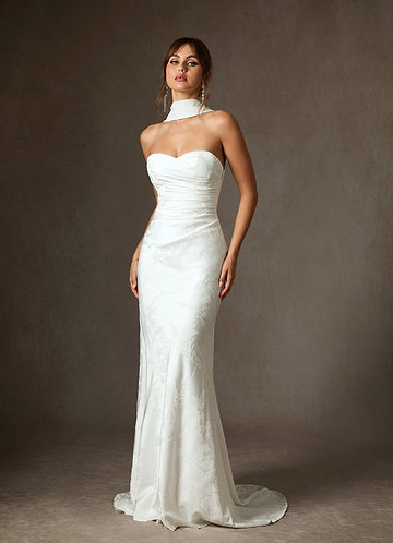 Azazie Keala Wedding Dresses Diamond White Sheath Strapless Floral Jacquard Dress image1