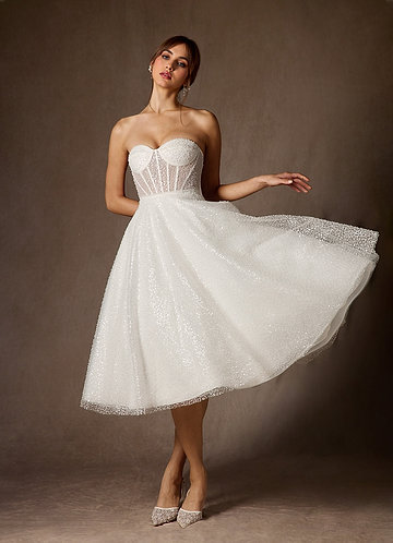 Azazie Nicolette Wedding Dresses Diamond White A-Line Strapless Beading Dress image1