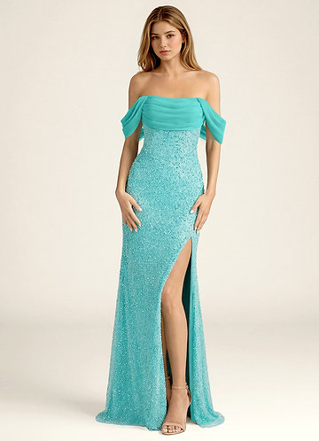 Elowencyn Azul Vestido de baile em chiffon com detalhes em cetim e aplicações de miçangas image1