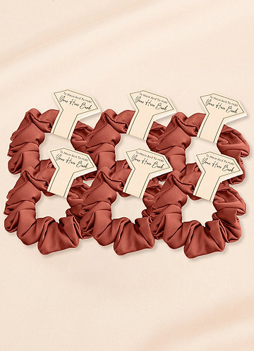 front Matching Color Six-Piece Bridesmaid Stretch Satin Regular Size Scrunchie Set