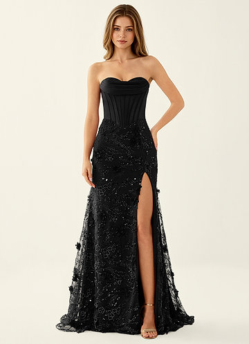 Iliana Preto Vestido de baile com espartilho e bordados de flores 3D image1