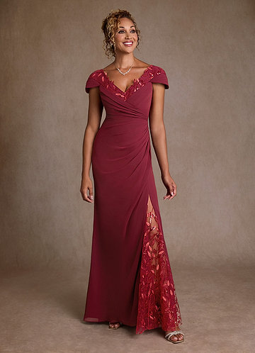 Azazie Betania Mother of the Bride Dresses Vestido Borgonha de Chiffon de sereia com Lantejoulas image1