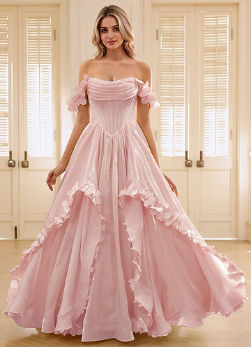 Elysia Pink Corset Rhinestone Sheer Lace Prom Dress image1