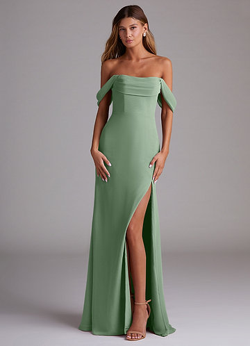 Azazie Saige Bridesmaid Dresses Matcha A-Line Off the Shoulder Chiffon Convertible Dress image1 0