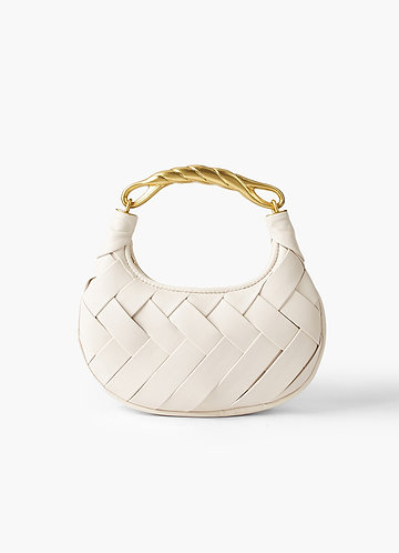 front Faux Leather Woven Handbag