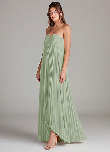 Azazie Sierra Bruidsmeisjes Jurken Converteerbaar Jurk van Stretch Satijn met A-Lijn Strapless Stoffige Salie image1