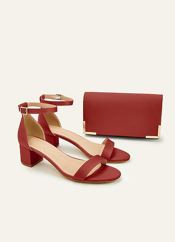 front Matching Color Matte Satin Block Heel Sandals & Envelope Clutch Set