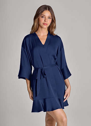 front Matching Color Ruffled Satin Robe