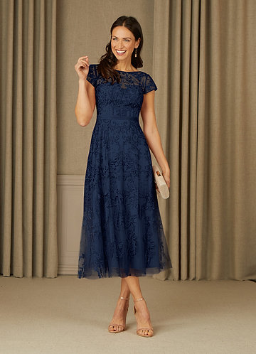 Azazie Sanna Mother of the Brides Dresses Dark Navy A-Line Scoop Lace Tulle Dress image1