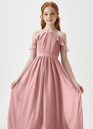 Azazie Chaya Junior Dusty Rose A-Line Off the Shoulder Chiffon Dress image1
