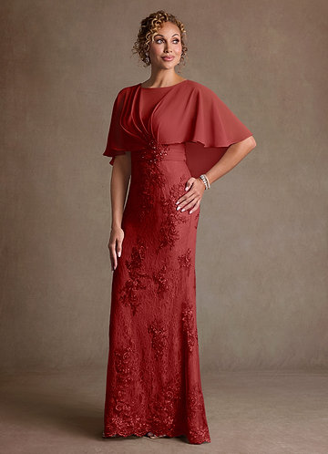 Azazie Amrita Vestidos para la madre de la novia Vestido de Óxido de Gasa de Corte Sirena con Encaje image1