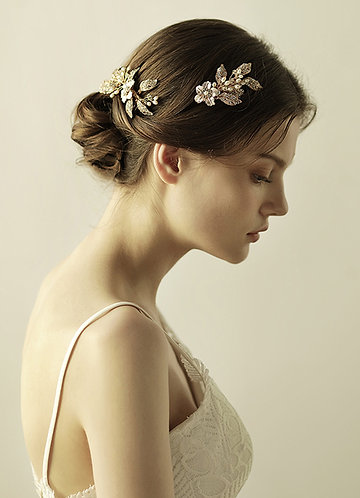 back_Crystal Flower and Leaf Comb Set