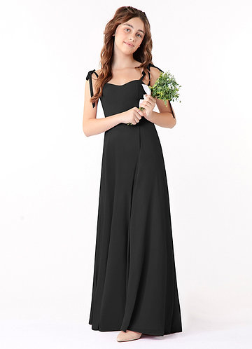 Azazie Rosey Junior Vestido Preto de Chiffon de Linha A com Decote em coração image1