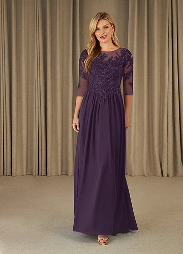Mirielle Mother of the Brides Dresses Plum A-Line Scoop Lace Chiffon Dress image1