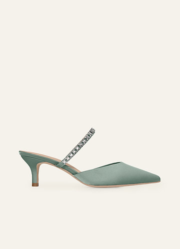 front Escarpins à talons chaton assortis en satin stretch et strass