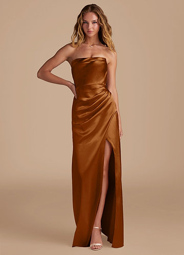 copper gold bridesmaid dresses Azazie Jesaphine