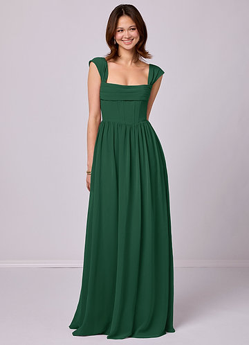 Barbie ♥ Azazie Bridesmaid Dresses Dark Green A-Line Corset Chiffon Dress image1
