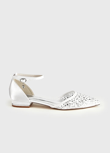 front Lace and Rhinestone Pointed Toe Flats