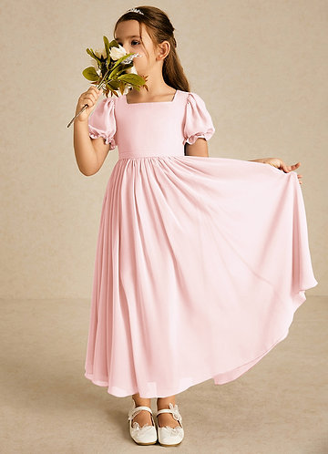 Azazie Joss Flower Girl Dresses Blushing Pink A-Line with Sleeves Chiffon Dress image1