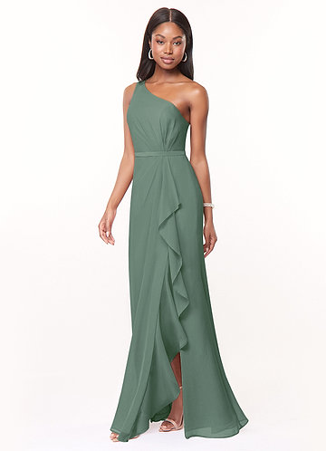 Wedding Green Floral Dress Jigsaw Eucalyptus Silk Dress Azazie Brooke  Eucalyptus Garden Floral Stretch Satin Bridesmaid