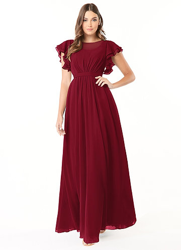 Azazie Daphne Modest Bridesmaid Dresses A-Line Ruffled Chiffon Floor-Length Dress image1