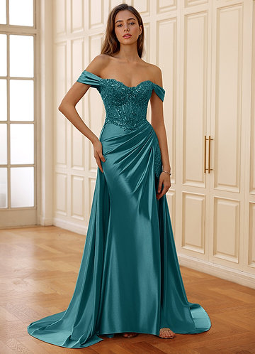 Rowane Pauw Blauw Korset Strass Doorschijnende Kanten Galajurk image1