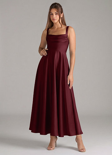 red bridesmaid dresses tea length Red Tea Length Midi Dress Off Shoulder Bridesmaid Gown Wedding Guest Outfit Elegant Cocktail Party Dress Romantic Formal Look