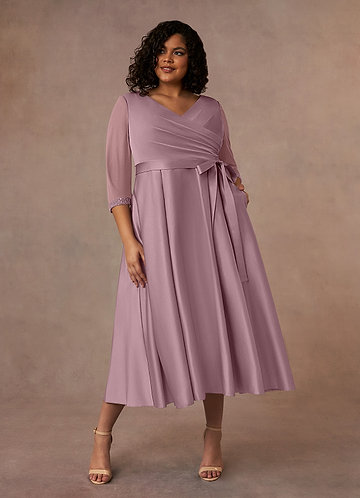 Azazie Maritza Suknie dla Matki Panny Młodej Linia A Pofałdowany Matowy satynowy Długość herbaty Sukienka image1