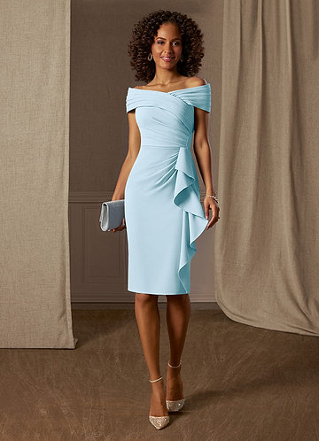Azazie Monet Abiti da Mamma Sposa Abito Tubino in Crepe Elasticizzato Plissettato Azzurro image1