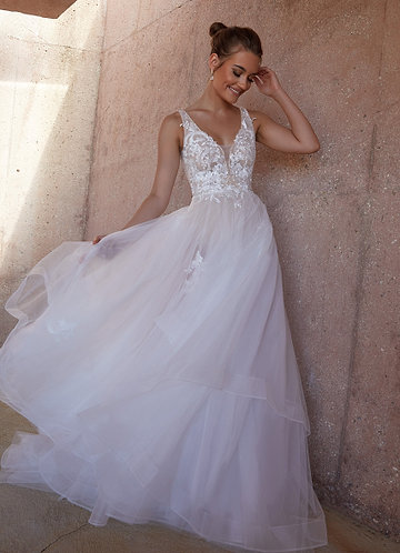 Princess V Neck Sleeveless Organza Lace Open Back Wedding Dress - Princessly
