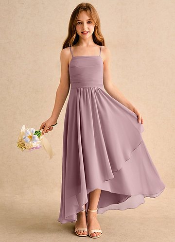 Azazie Twilight Dance Girls Formal Flower Girl Dresses Vestido Rosa Empoeirada de Chiffon de Linha A com Plissado image1