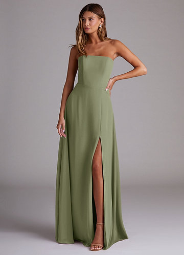 Azazie Wren Abiti da Damigella Abito Convertibile A-Line in Chiffon Spacco Laterale Pistacchio image1