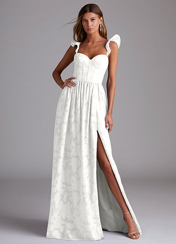 Azazie Denisse Bridesmaid Dresses Vestido Branco de Esgotamento Floral de Linha A com Ruched image1