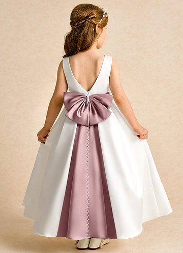 Azazie Cherry Flower Girl Dresses Ivory Dusty Rose Ball-Gown Pleated Matte Satin Dress image1