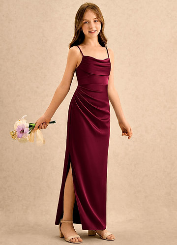 Azazie Mai Junior Burgundy Sheath Sweetheart Neckline Stretch Satin Dress image1