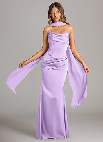 Azazie Sorrel Bruidsmeisjes Jurken Converteerbaar Jurk van Stretch Satijn met Zeemeermin Strapless Lila image1