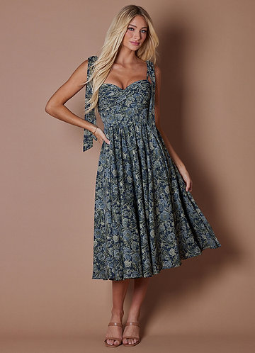 Blue Floral Midi Dresses