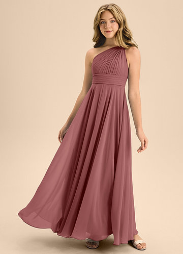 Azazie Charlize Junior Abito A-Line in Chiffon Plissettato Ametista image1