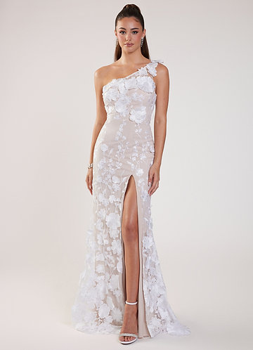 Fiorenza Ivory 3D Flowers One-shoulder Mermaid Prom Dress image1