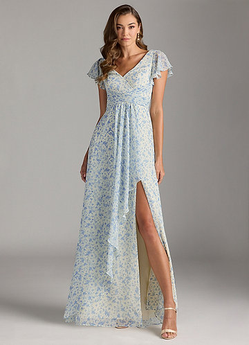 Azazie Chanel Blue And White Ditsy Floral Bridesmaid Dresses | Azazie