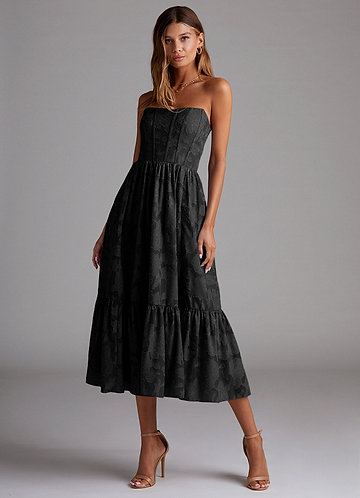 Delphina Black Lace-up Back Midi Dress image1