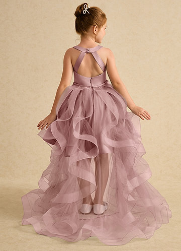 Azazie Julietta Robes de Fillette d'Honneur Robe Princesse en Tulle Convertible Rose Poussiéreuse image1