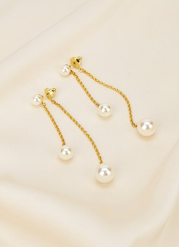 front Double Pearl and Chain Drop Earrings